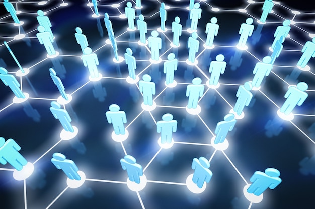 Concepto de distancia social con representación 3D humana mantener espacio entre sí