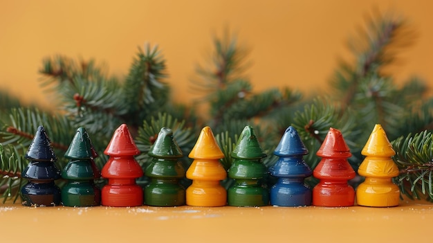 El concepto de DIY La creatividad de los niños para prepararse para las vacaciones Pintar juguetes navideños de madera con pinturas ramas de abeto y pinturas sobre un fondo beige