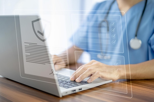 Concepto de documentos Médico uso de conexión informática servidor base de datos paciente para el tratamiento tecnológico en el hospital en Gestión de conceptos de documentos