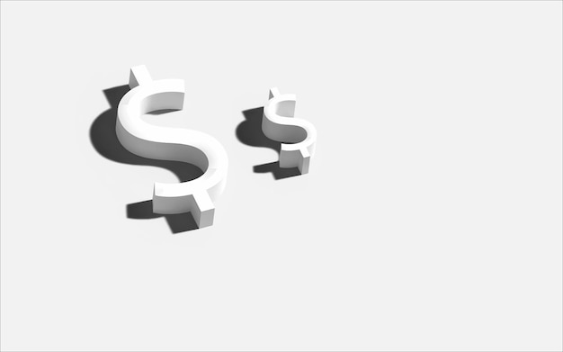 concepto de dólar con signo de dólar sobre fondo blanco ilustración 3D