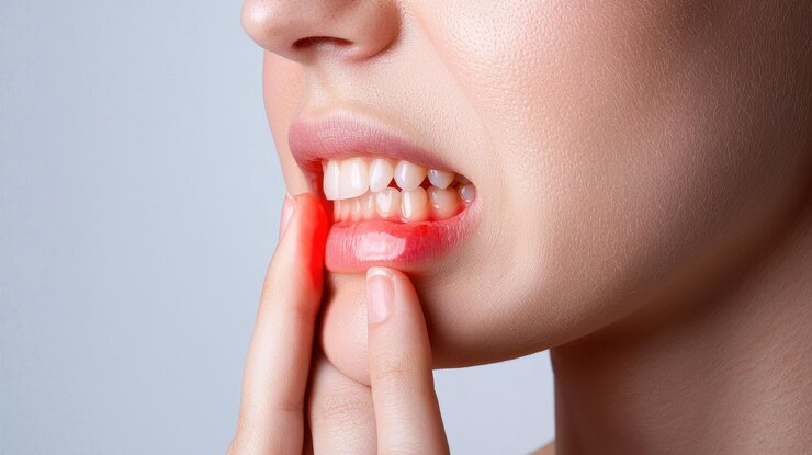 Concepto de dolor de dientes intenso Persona que se agarra a la mandíbula por dolor con espacio de copia para el texto