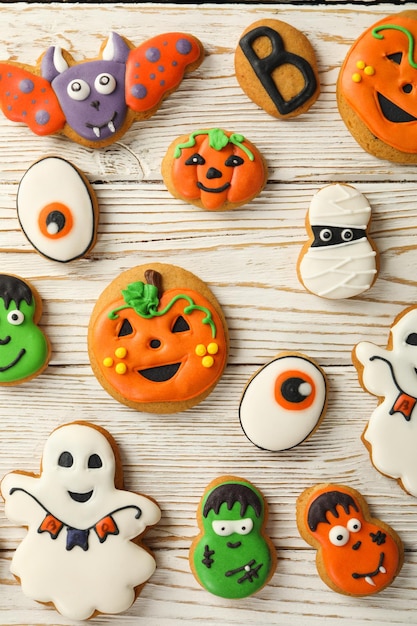 Concepto de dulces de Halloween dulces divertidos vista superior