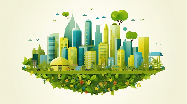 Foto concepto de ecología con ciudad ecológica verde sobre fondo de naturaleza