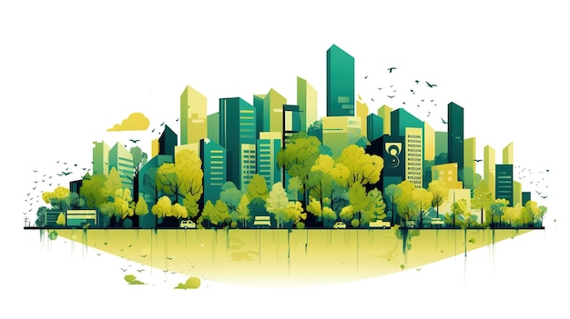 Concepto de ecología con ciudad ecológica verde sobre fondo de naturaleza