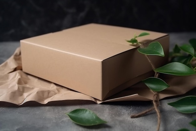 Concepto ecológico con hojas verdes que crecen en cajas de cartón de papel artesanal Eco cero residuos plástico libre y ahorro de energía estilo de vida sostenible energía renovable AI generó ilustración