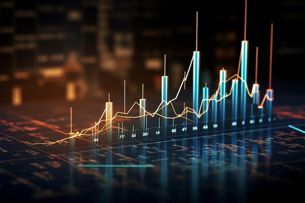 El concepto de economía ilustrado por un gráfico de velas que muestra las estadísticas financieras y los mercados