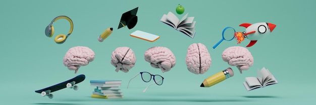 El concepto de educación cerebros auriculares gafas libros master's hat skate