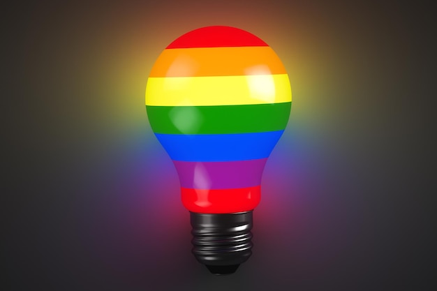 Concepto de educación LGBT Bombilla con colores del arco iris