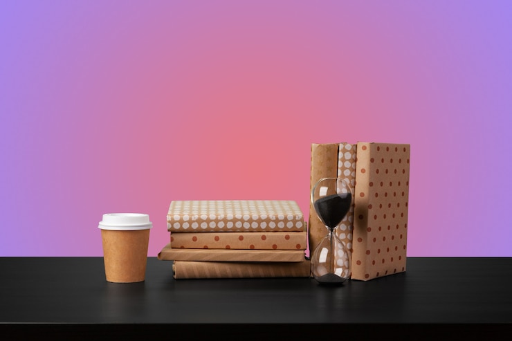 Foto concepto de educación con pila de libros sobre una mesa con fondo de color