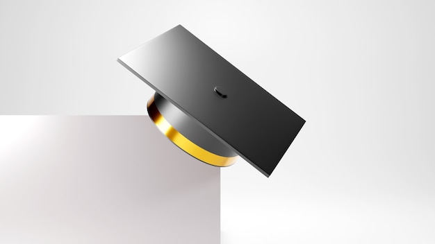 Concepto educativo, sombrero de graduación en blanco