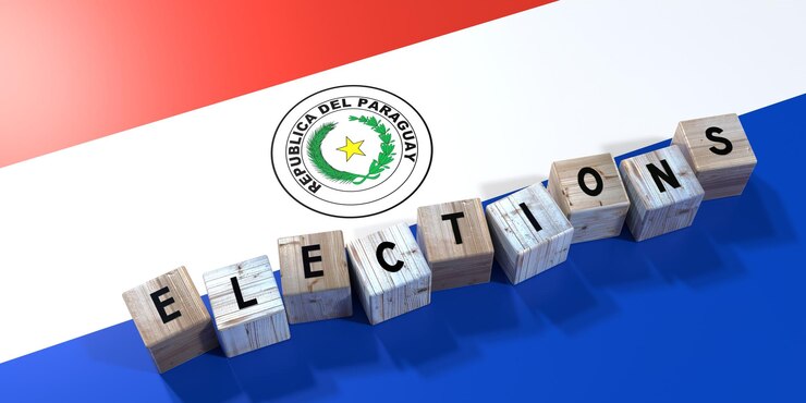 Foto concepto de elecciones de paraguay bloques de madera y ilustración 3d de la bandera del país
