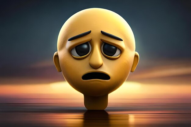 concepto de emoji de personaje triste en fondo oscuro estilo de dibujos animados 3D