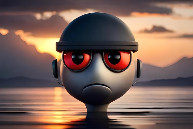 concepto de emoji de personaje triste en fondo oscuro estilo de dibujos animados 3D