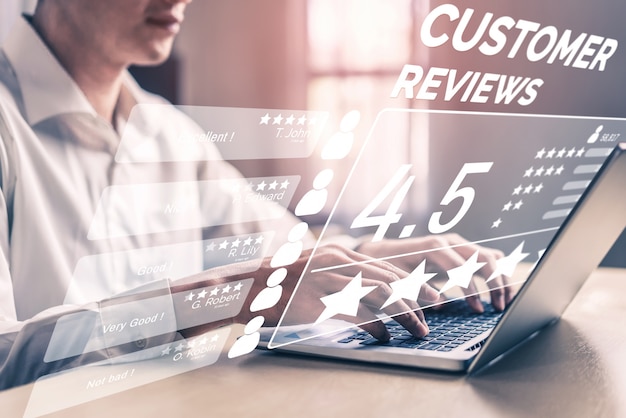 Concepto de encuesta de comentarios de satisfacción de revisión del cliente.