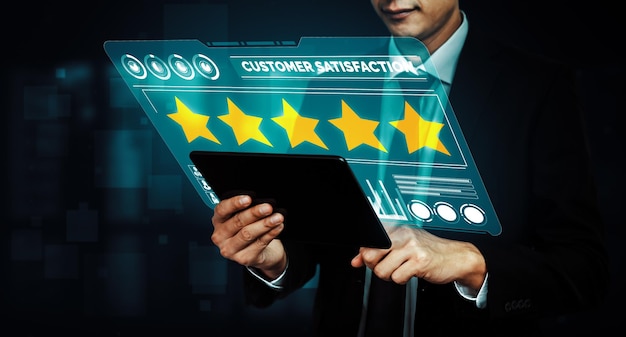 El concepto de la encuesta de satisfacción de comentarios de revisión del cliente uds