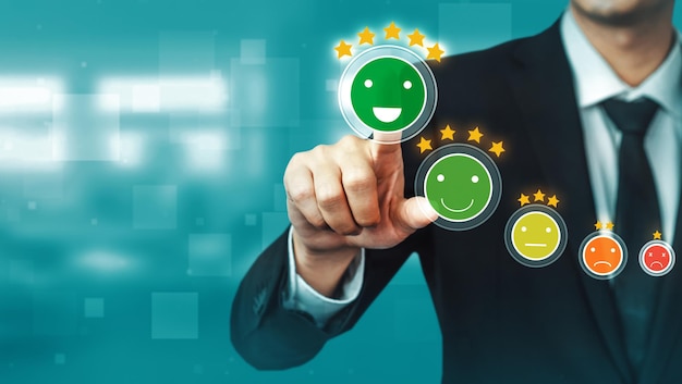 El concepto de la encuesta de satisfacción de comentarios de revisión del cliente uds