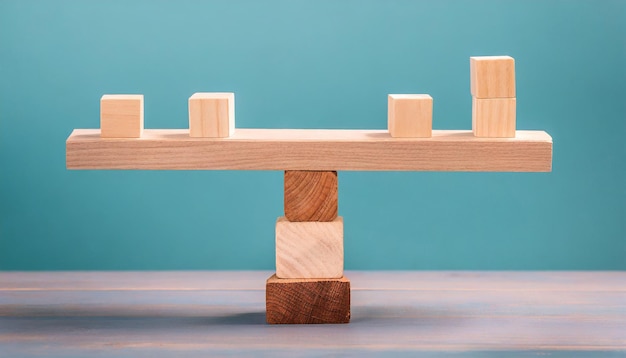 Concepto de equilibrio y equilibrio con diferentes tipos de bloques de madera