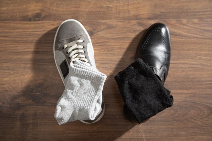 Foto concepto de equilibrio entre la vida laboral y los zapatos informales y de negocios