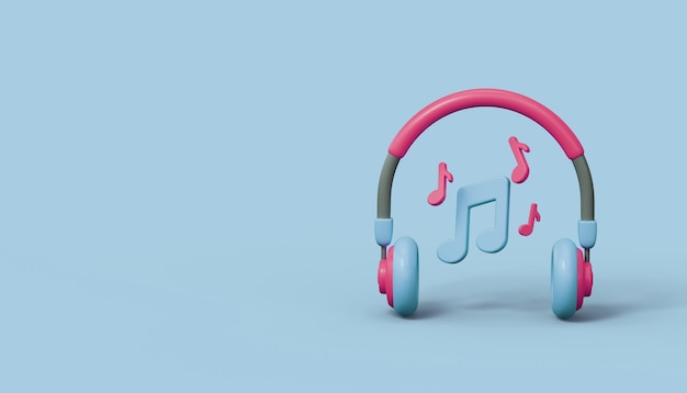 El concepto de escuchar música, radio o podcast Auriculares inalámbricos con notas musicales