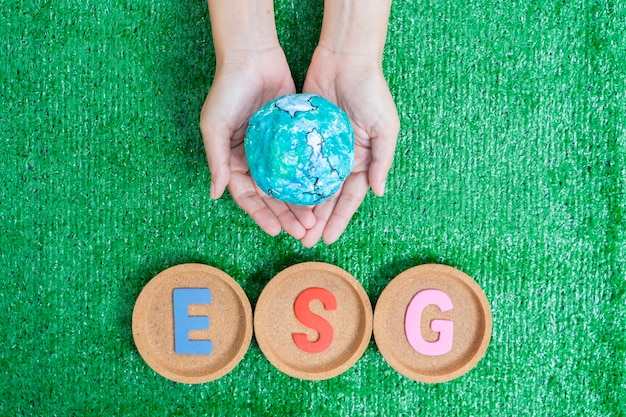 concepto ESG de medio ambiente social y gobernanza palabras ESG en un bloque de madera Es una idea para el desarrollo organizacional sostenible