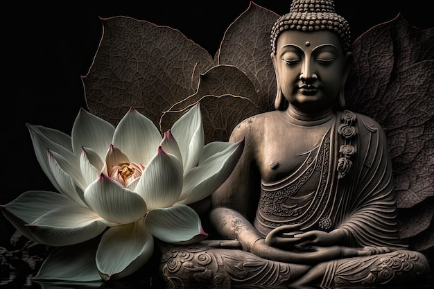 Concepto esotérico de meditación espiritual budha con flor de loto