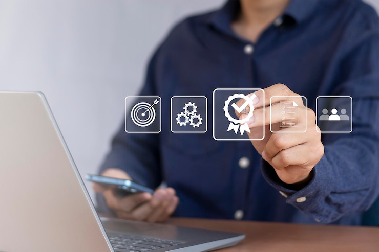 Foto concepto estándar de control de calidad y certificación