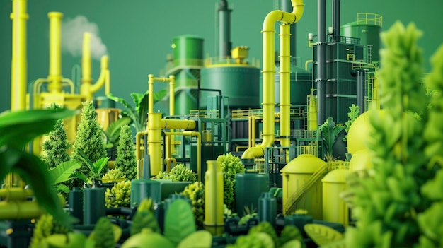 Concepto de estandarte de la industria verde con fondo saturado de espacio de copia colores brillantes estilo 3D