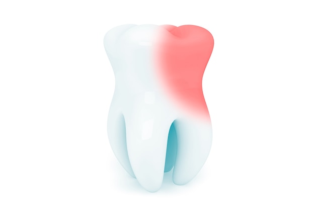 Foto concepto de estomatología. diente de primer plano extrema sobre un fondo blanco.