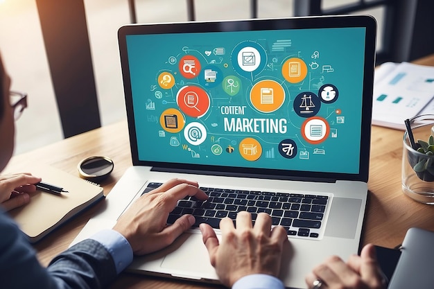 El concepto de estrategia de publicidad de planificación de contenido de marketing digital