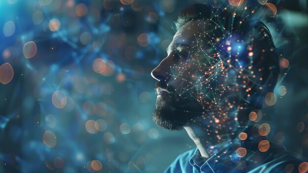 Concepto explorando la mente auto-descubrimiento introspección Hombre desarrollando su inteligencia emocional