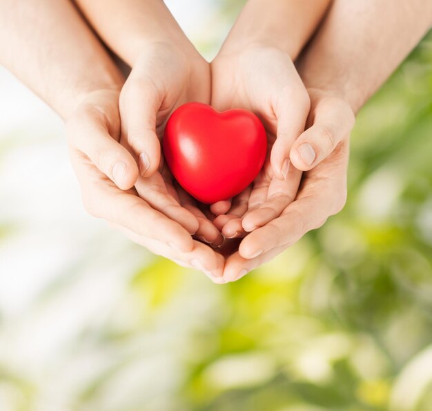 concepto de familia y amor - cierre de manos de mujer y hombre con corazón