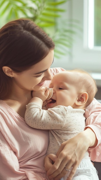 Foto concepto de familia feliz alimentación materna del recién nacido