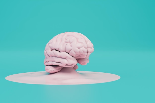 El concepto de fatiga en el cerebro un cerebro esparcido sobre un fondo turquesa 3D Render