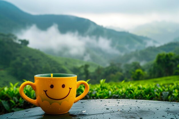 Concepto de felicidad y relajación Una taza de té caliente