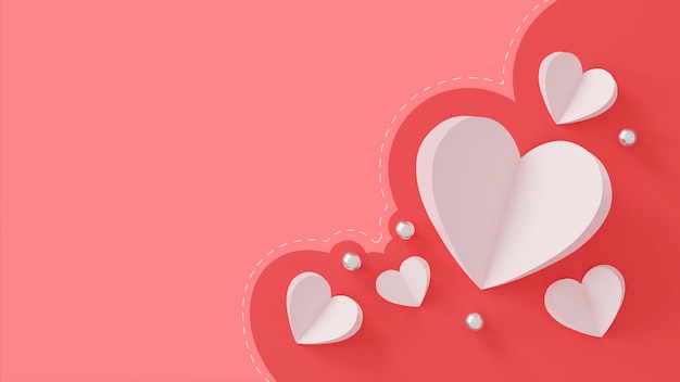 Concepto de feliz día de san valentín. corazón de papel y bola de plata en rosa.