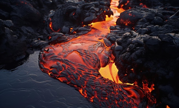 Foto el concepto de fenómenos naturales de lava de erupción volcánica ia generativa