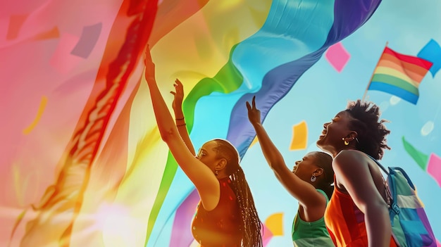 Foto el concepto del festival del orgullo con los colores del arco iris