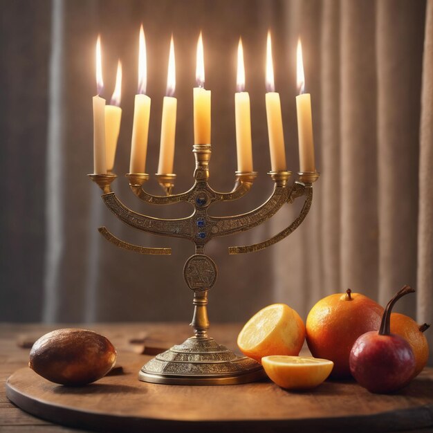 concepto de festividad religiosa judía hanukkah con brillante menorá de araña tradicional