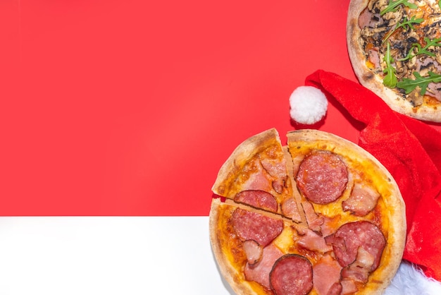 Concepto de fiesta de almuerzo de pizza de Navidad