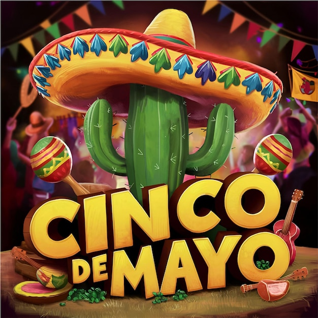 Concepto de fiesta mexicana con maracas de cactus Post de celebración del Cinco de Mayo