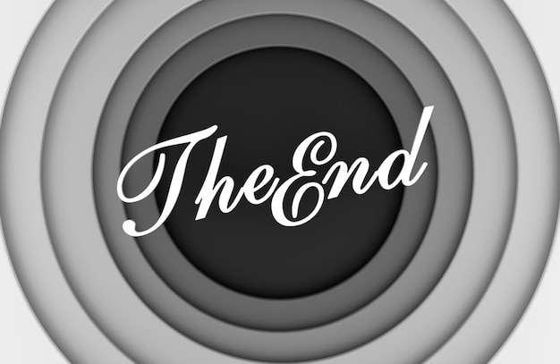El concepto de final de la película de estilo retro en blanco y negro pantalla de final 3D