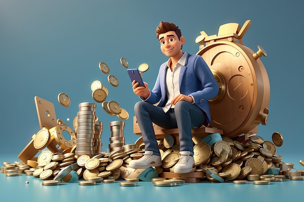 Concepto de finanzas Estilo de animación 3D Ilustración de personajes