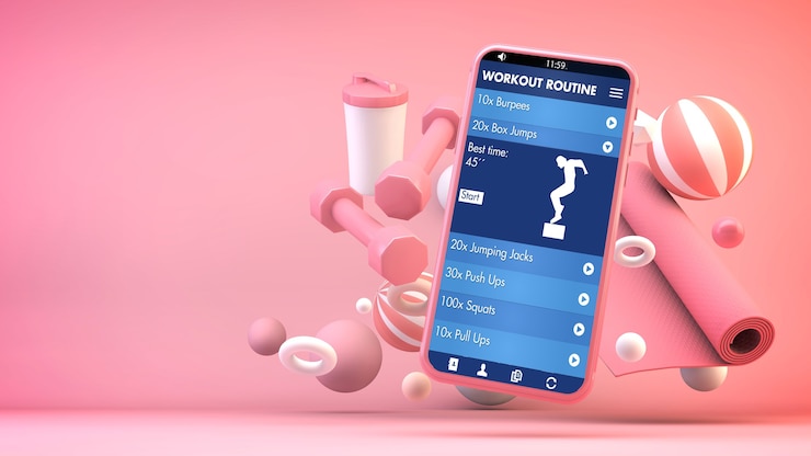 Foto concepto de fitness de aplicación simulacro de renderizado 3d