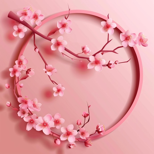 Concepto de la flor de cerezo de primavera decorada en círculo