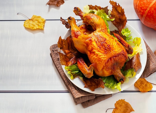 Concepto de fondo de la cena de Acción de Gracias con pavo asado