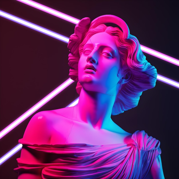 Concepto de fondo de estatua clásica Fondo de estilo Vaporwave Distorsión de color de escultura clásica