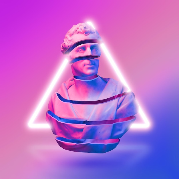 Concepto de fondo de estatua clásica Fondo de estilo Vaporwave Escultura clásica con DISTORSIÓN