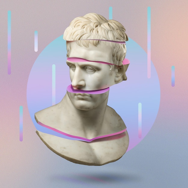 Concepto de fondo de estatua clásica Fondo de estilo Vaporwave Escultura clásica con distorsión