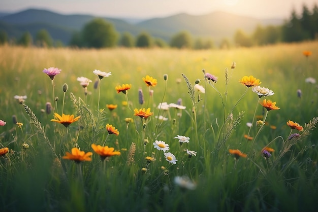 Concepto de fondo de la naturaleza Un hermoso fondo de prado de verano Un primer plano inspirador de la naturaleza