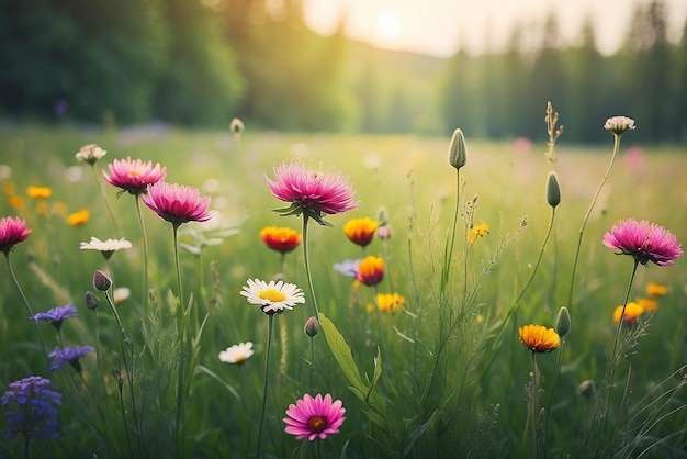 Concepto de fondo de la naturaleza Un hermoso fondo de prado de verano Un primer plano inspirador de la naturaleza